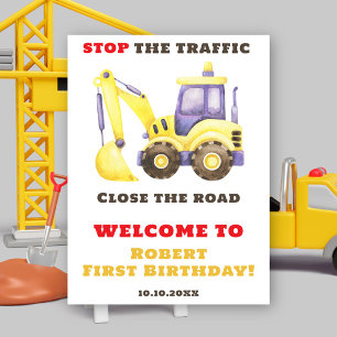 Construction Truck Excavator Birthday Welcome Poster