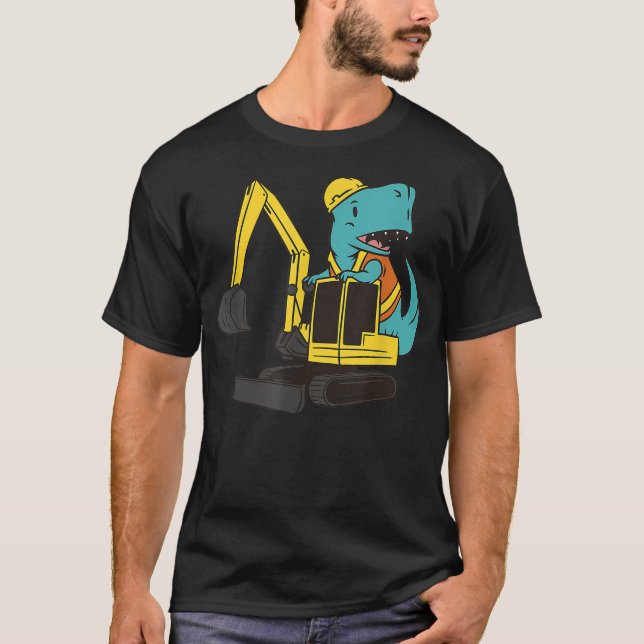 Construction Truck Excavator Concrete Mixer Dinosa T-Shirt (Front)