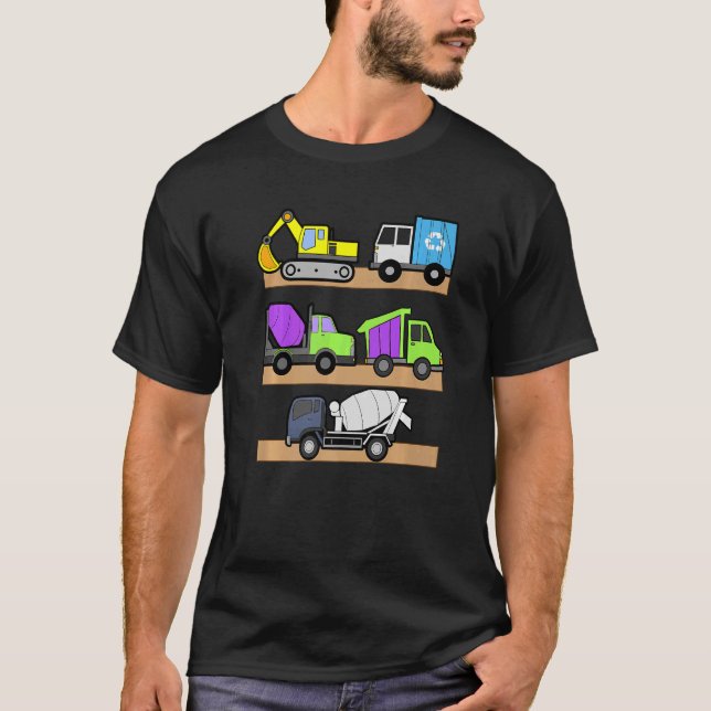 Construction Truck Excavator Concrete Mixer Dump T T-Shirt (Front)