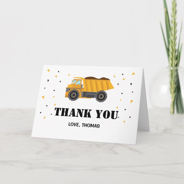 Construction truck excavator Thank you card (Front)