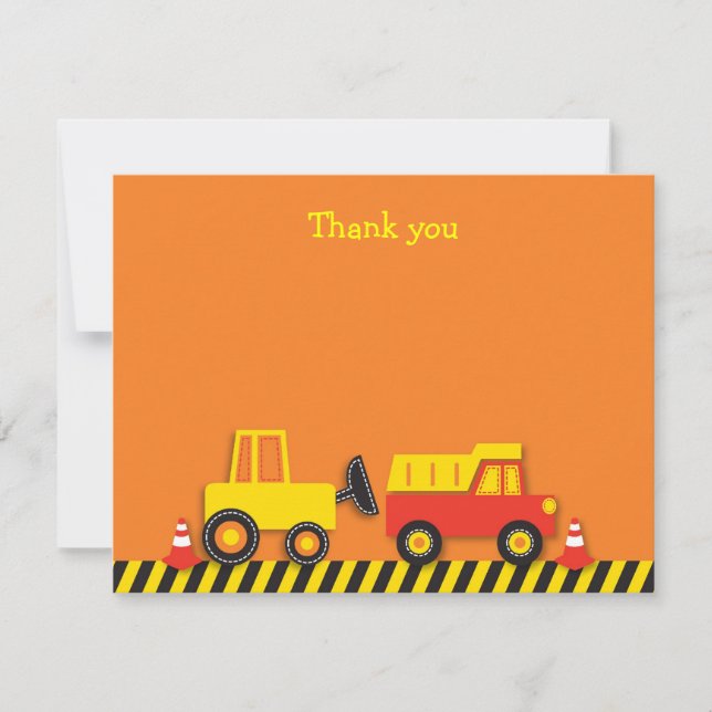 Construction Truck Flat Thank You Note Cards (Front)