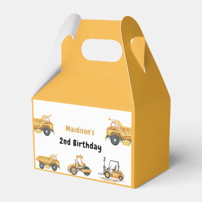 Construction Truck Kids Birthday Favour Boxes (Front Side)