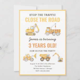 Construction Truck Kids Birthday Party Invitation