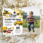 Construction Truck Kids Birthday Party Photo Invitation<br><div class="desc">Building the perfect party starts with the perfect invitation! Our construction-themed birthday invitations, with a pristine white background, adorable cartoon imagery of trucks, diggers, bunting, and stop signs, and a kid-friendly design, are just the ticket. Personalise with your child's picture and prepare for a celebration that's sure to break new...</div>