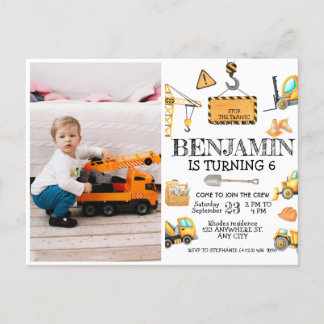 Construction Truck Kids Birthday Party Photo Postcard