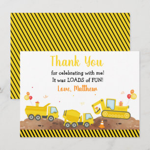 Construction Truck Loads Of Fun Birthday Thank You Card