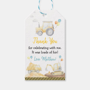 Construction Truck Loads Of Fun Birthday Thank You Gift Tags