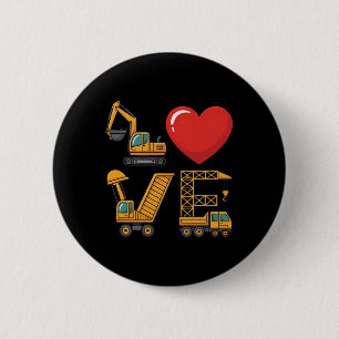 Construction Truck Love Excavator Dump Truck Crane 6 Cm Round Badge