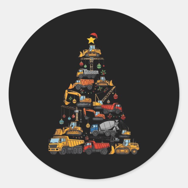 Construction Truck Lover Christmas Tree Cute Xmas  Classic Round Sticker (Front)