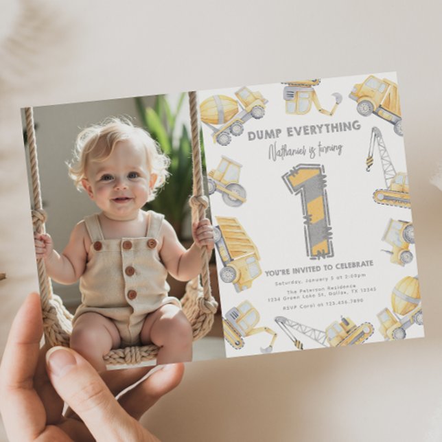 Construction Truck ONE 1st Birthday Party Invitation (Creator Uploaded)