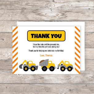 Construction Truck Party Thank You Card