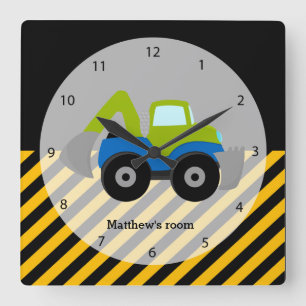 Construction Truck Square Wall Clock