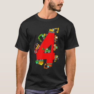 Construction Truck Vehicle 4 Year Old 4th Birthday T-Shirt