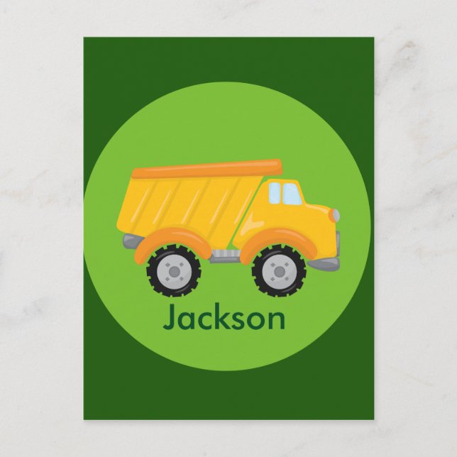 Construction Truck Vehicle Green Yellow Kids Postcard (Front)