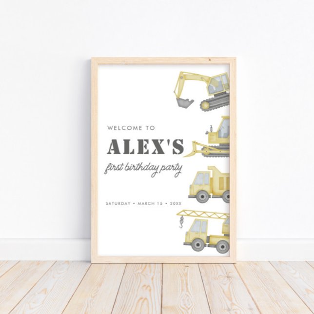 Construction Truck Vehicles Boys 1st Birthday Poster (Creator Uploaded)