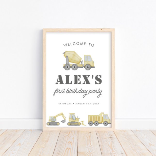 Construction Truck Vehicles Boys 1st Birthday Poster (Creator Uploaded)
