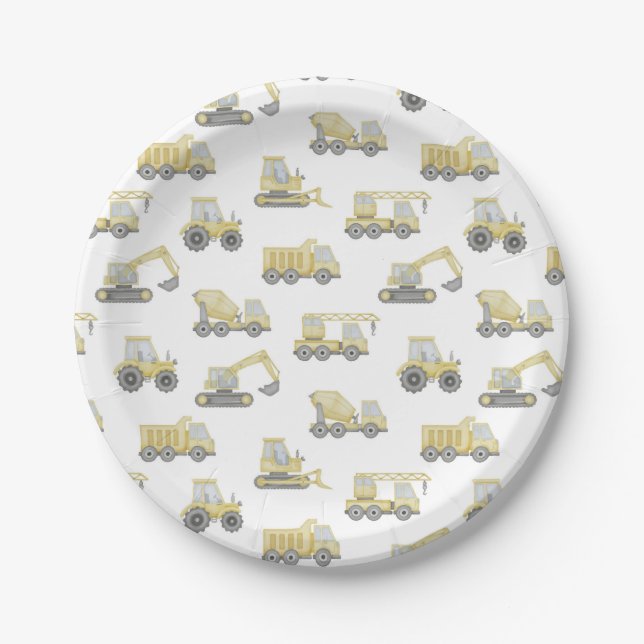 Construction Truck Vehicles Boys Birthday Party Paper Plate (Front)