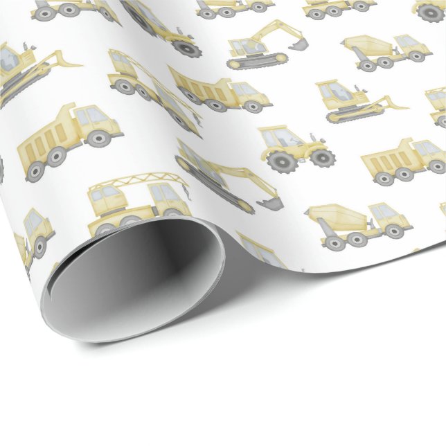 Construction Truck Vehicles Boys Birthday Party Wrapping Paper (Roll Corner)