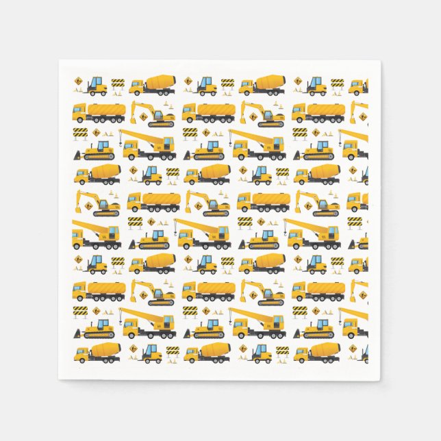 Construction Truck Vehicles Pattern Party Decor Napkin (Front)