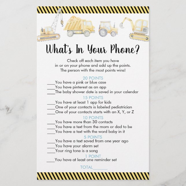 Construction Truck What's In Your Phone Game (Front)