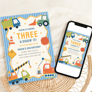 Construction Trucks 1st 2nd 3rd 4th Birthday Invitation