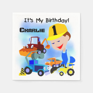 Construction Trucks 1st Birthday Paper Napkins