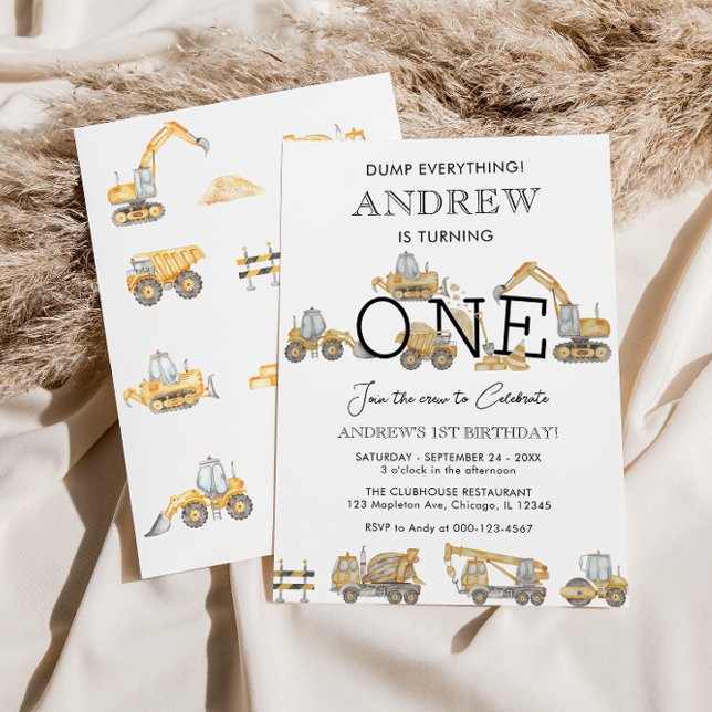 Construction Trucks 1st Birthday Party Invitation (Creator Uploaded)