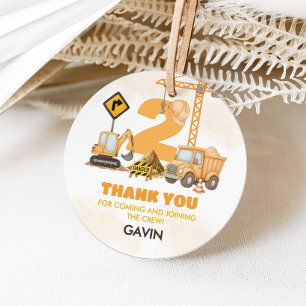 Construction Trucks 2nd Birthday Party Round Favour Tags