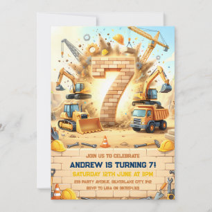 Construction Trucks 7th Birthday Invitation