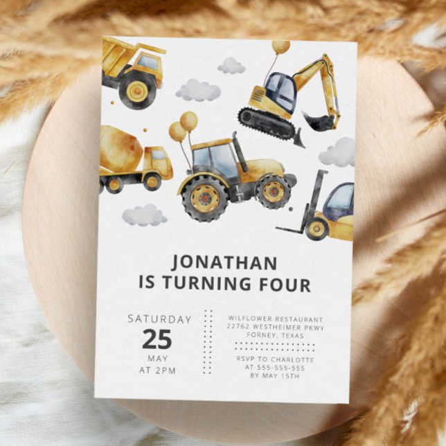 Construction Trucks Any Year Kids Birthday Invitation (Creator Uploaded)