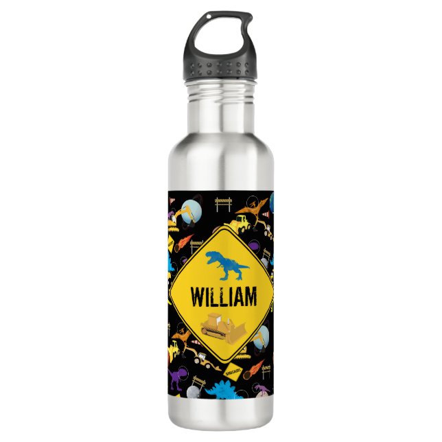 Construction Trucks Astronaut Dinosaurs in Space  710 Ml Water Bottle (Front)