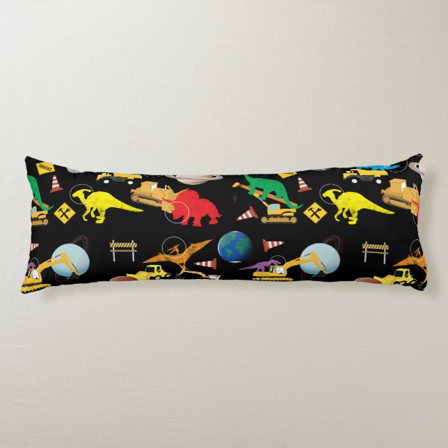 Construction Trucks Astronaut Dinosaurs in Space  Body Cushion (Front)
