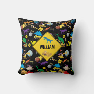 Construction Trucks Astronaut Dinosaurs in Space Cushion