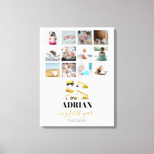 Construction Trucks Baby First Year Photo Collage Canvas Print