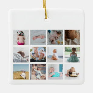 Construction Trucks Baby First Year Photo Collage Ceramic Ornament