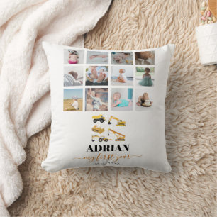 Construction Trucks Baby First Year Photo Collage Cushion
