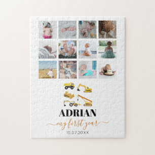 Construction Trucks Baby First Year Photo Collage  Jigsaw Puzzle
