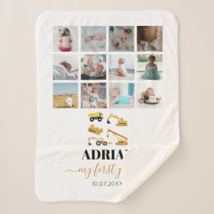 Construction Trucks Baby First Year Photo Collage Sherpa Blanket