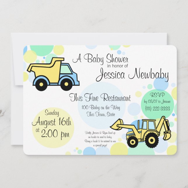 Construction Trucks Baby Shower Invitation (Front)