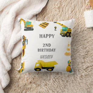 Construction Trucks Birthday Cushion