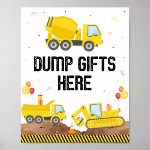 Construction Trucks Birthday Dump Gifts Here Sign