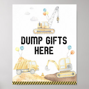 Construction Trucks Birthday Dump Gifts Here Sign