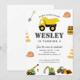 Construction Trucks Birthday Invitation