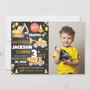 Construction Trucks Birthday Invitation