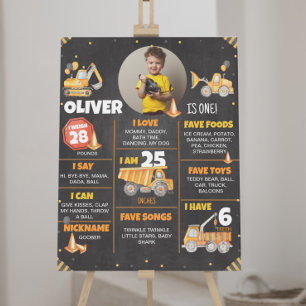 Construction Trucks Birthday Milestone Sign
