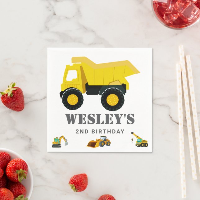 Construction Trucks Birthday Napkin (Insitu)