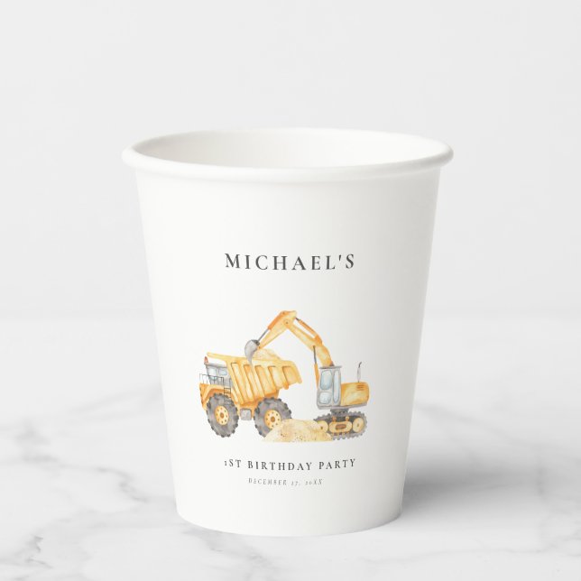 Construction Trucks Birthday Paper Cups (Front)