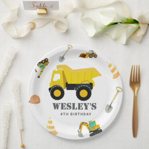 Construction Trucks Birthday Paper Plate