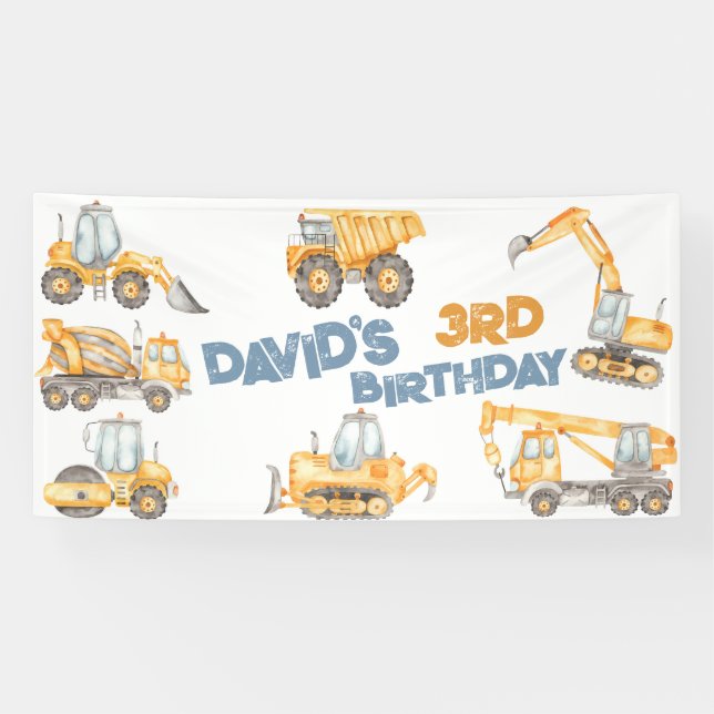 Construction Trucks Birthday Party Banner (Horizontal)