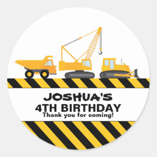 Construction Trucks Birthday Party Favour Sticker